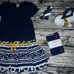 Gymboree Cape Cod Cutie Navy Size 5 Dress Headband Purse Tights NWT Set